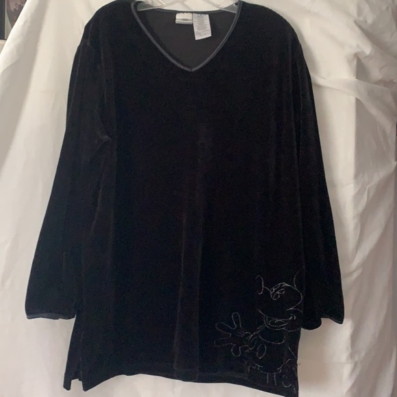 Mickey Mouse Velvet Shirt Black Long Sleeve Embroidered Pullover Vintage XL. - Picture 1 of 7